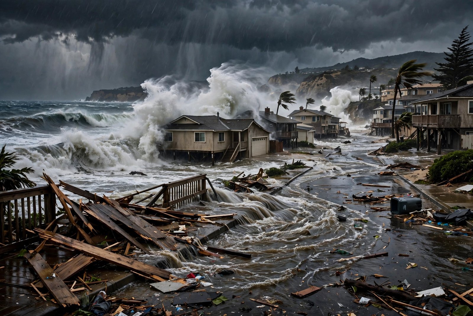 Tropical Storm Rachel waves damaging Long Beach beachfront homes