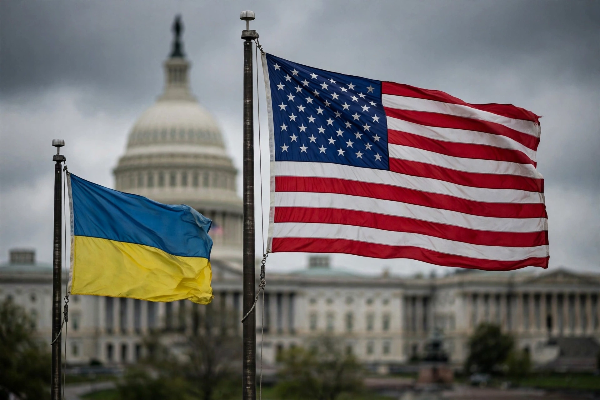 Trump plan to deport Ukrainians: US and Ukrainian flags in front of the Capitol