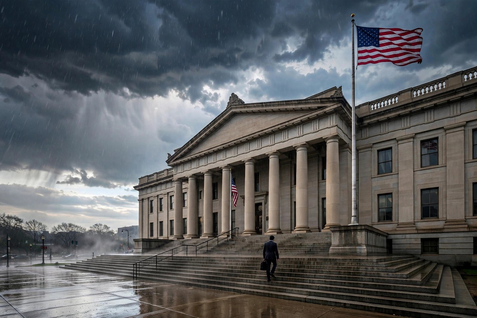 DOJ subpoenas Philadelphia District Attorney Larry Krasner office — AI-generated photo of the Justice Department and Philadelphia City Hall