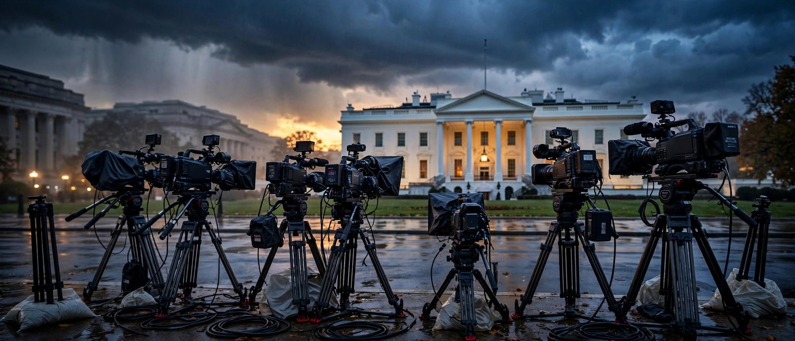 DOJ investigates networks: TV cameras outside the White House as five networks face an antitrust probe over the press pool halt