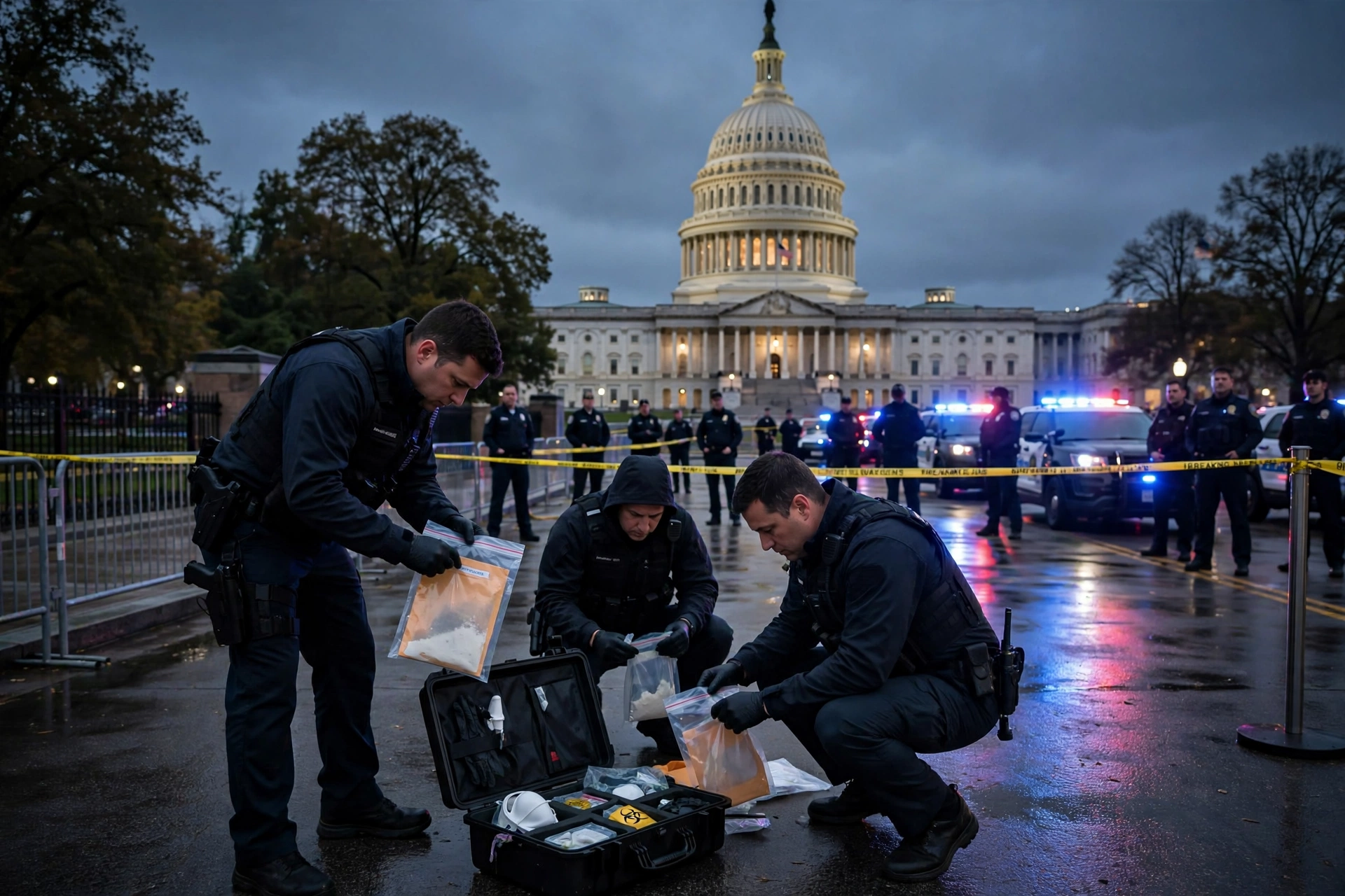 FBI investigation into suspicious packages election offices received — law enforcement examining white-powder evidence envelopes near the US Capitol ahead of the midterms