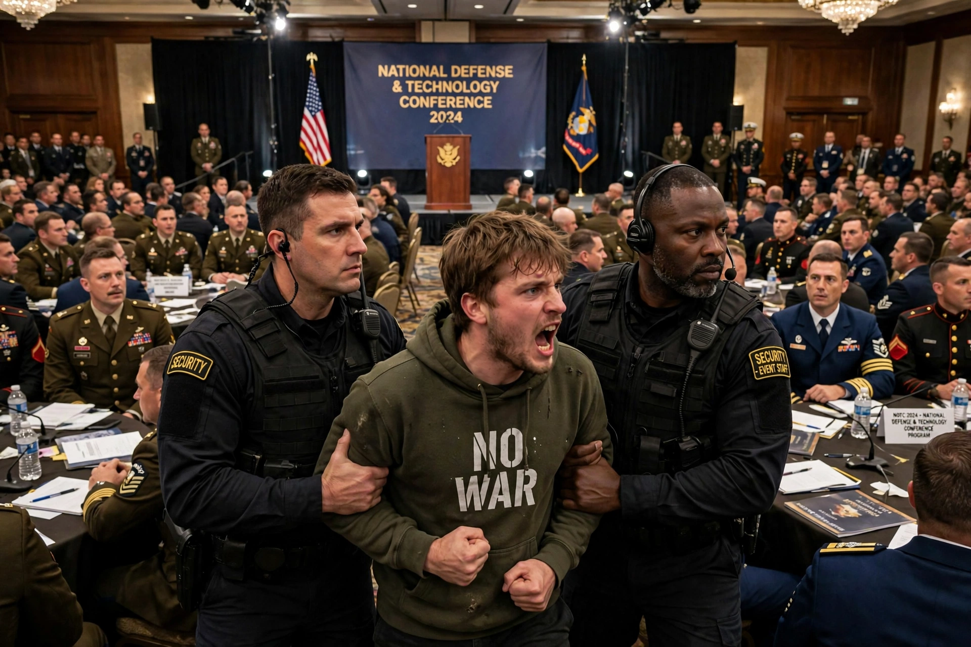 Hegseth heckled - protester removed by security at Army conference