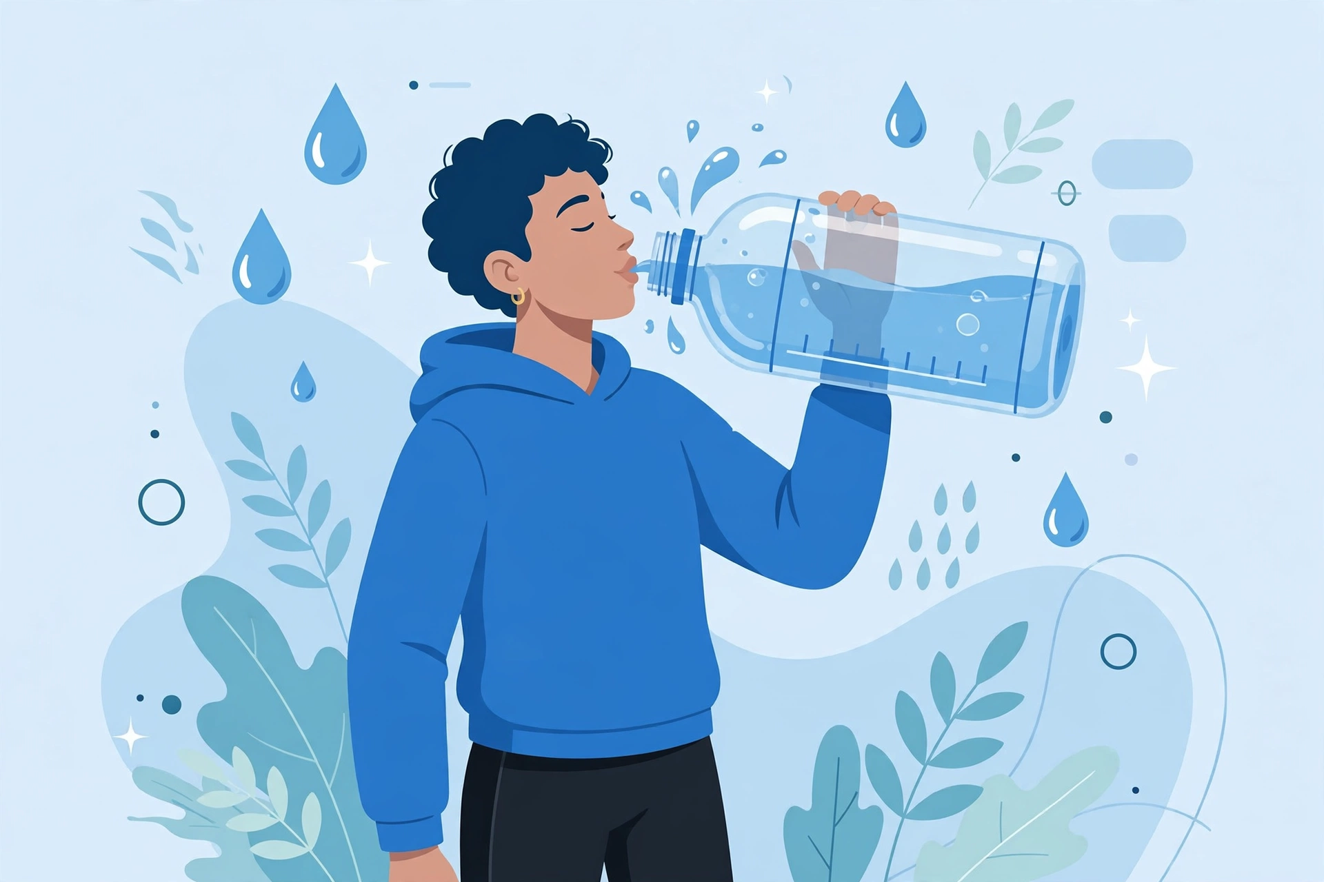 Person drinking from a large water bottle showing how to drink more water daily