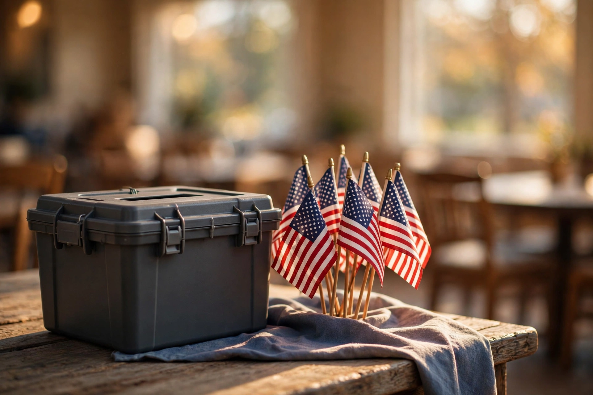 Midterm elections 2026 voting ballot box with American flags