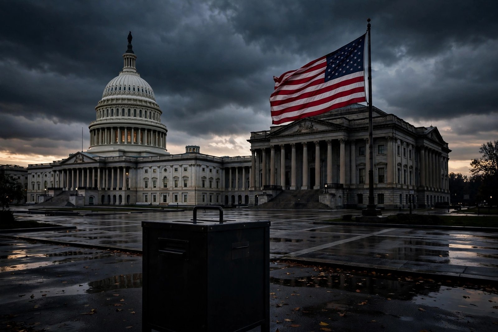 Todd Blanche election certification — AI-generated news photo of the US Capitol and a ballot box under stormy skies