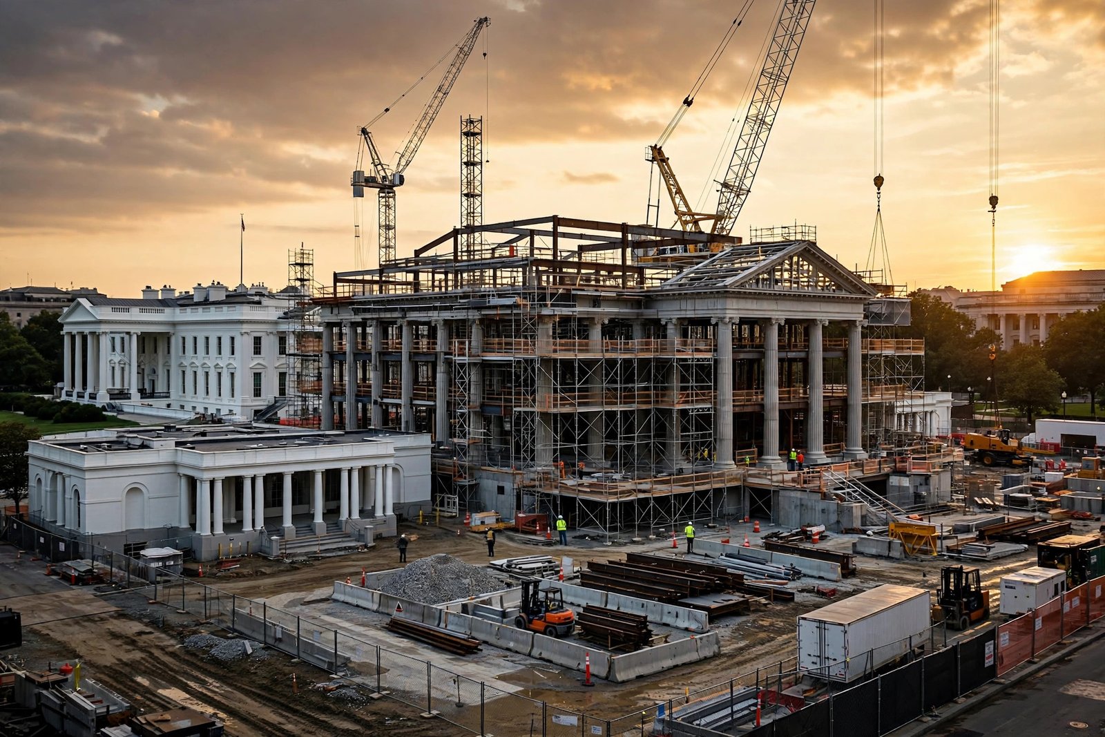 Trump ballroom donor leak: construction at the White House East Wing as a leaked donor list reveals $333 million in private ballroom donations led by Apple and Nvidia