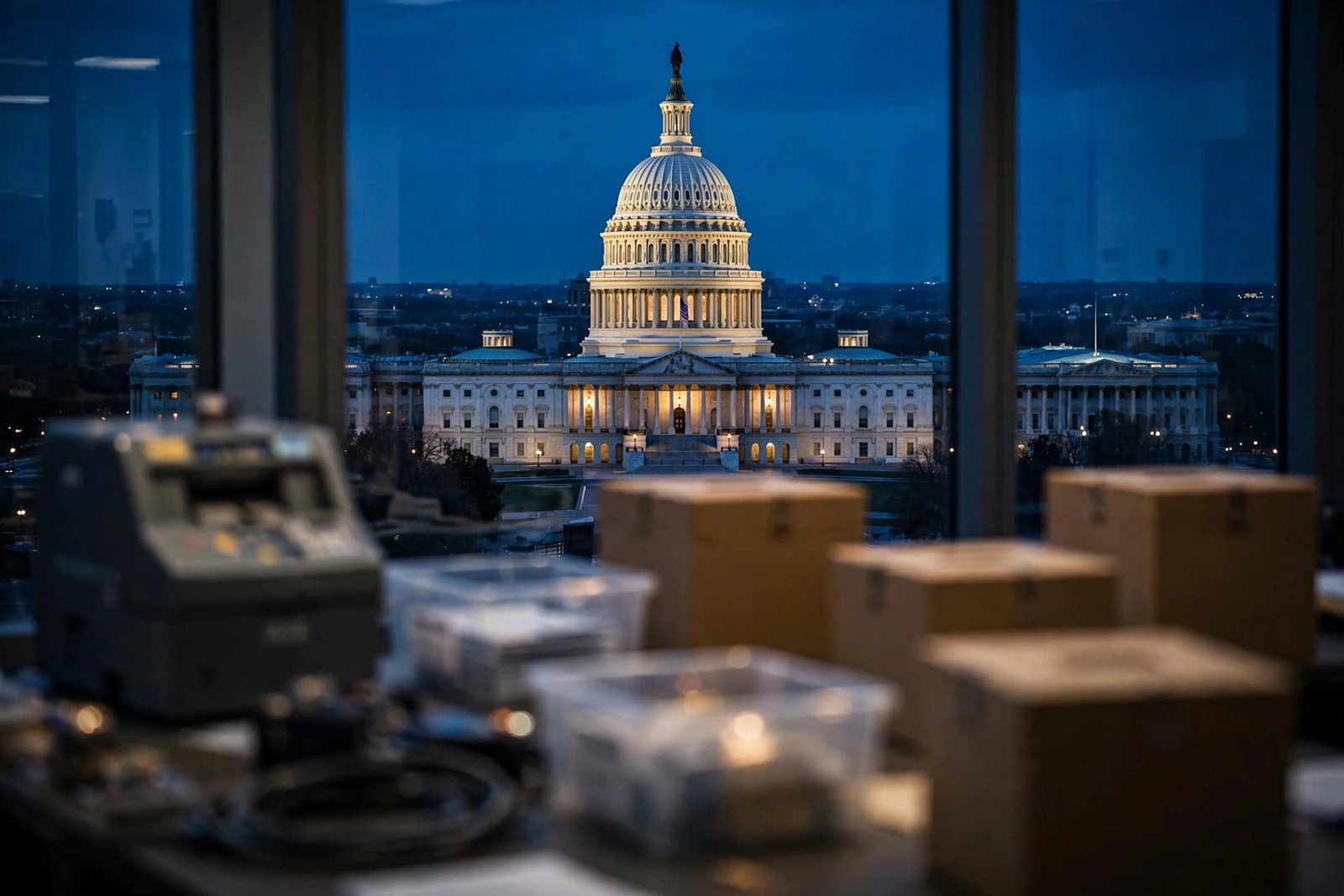 Trump foreign meddling claim in the midterms — AI-generated news photo of the US Capitol at dusk with a stormy sky